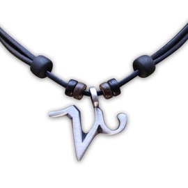 Hana Lima 1 of 12 Zodiac Signs on Adjustable Horoscope Leather Necklace, Surfer Chain, Pewter