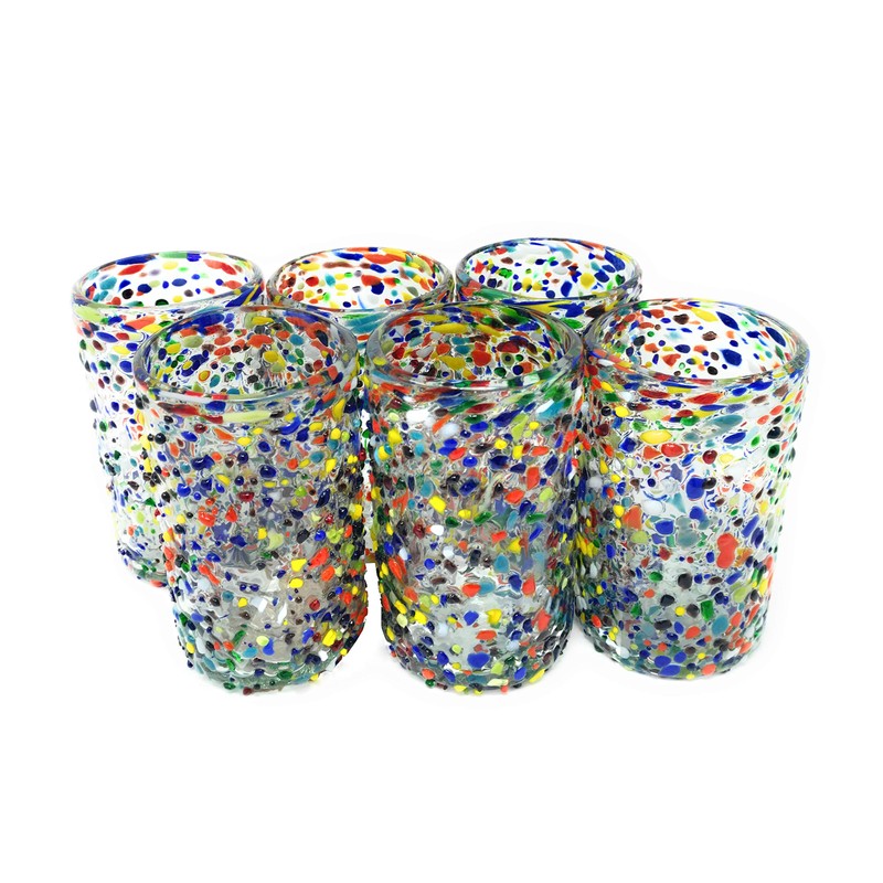 Hand Blown Mexican Drinking Glasses - Set of 6 Confetti