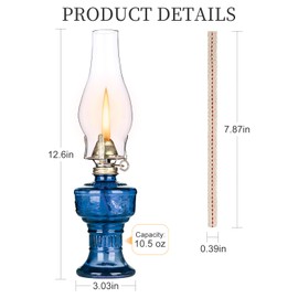 2 Pcs Chamber Oil Lamps for Indoor Vintage Kerosene Lamp Rustic Hurricane Kerosene Lantern with Adjustable Fire Wick Lighting Oil Lantern for Tabletop Decor and Emergency Lighting, 12.6'' High (Blue)
