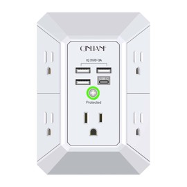 Wall Charger, Surge Protector, QINLIANF 5 Outlet Extender with 4 USB Charging Ports, 3-Sided 1680J Power Strip Multi Plug Adapter Spaced for Home Travel Office