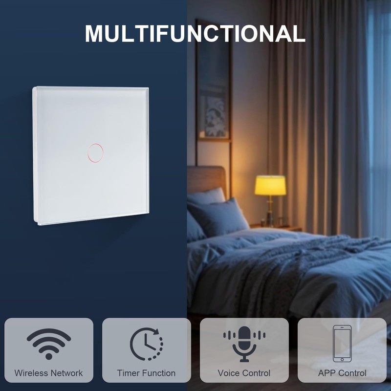 WLAN Smart Light Switch, WiFi Smart Touch Light Switch Flush-Mounted