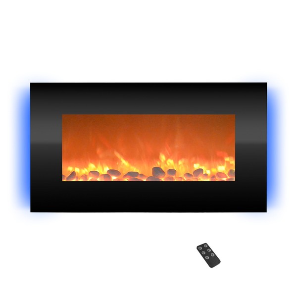 Electric Fireplace - 30 Inch Wall Mounted Fireplace - 13 Backlight Colors and Remote Controlled LED Flames, Heat, and Brightness by Northwest (Black)