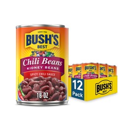 BUSH'S BEST 16 oz Canned Spicy Dark Red Chili Beans, Source of Plant Based Protein and Fiber, (Pack of 12)