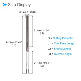 CoCud Hand Reamer, 1/8" Cutting Dia. 6 Flutes, High Speed Steel Milling Cutter Tool - (Applications: for Aluminum Plastic Wood Copper)