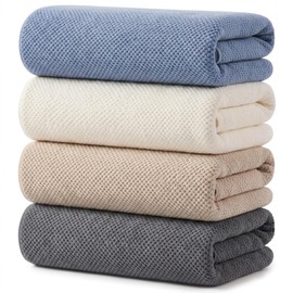 Yagle Mate 4 Pack Microfiber Bath Towels Set,Soft and Super Absorbent Bath Towel, Quick Dry Large Towels for Bathroom, Spa,Swinming Pool Party,Gym 54 x 27 in Multicolor（Blue、Off White、Kaq、Grey）