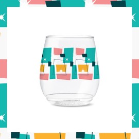 TOSSWARE POP 14oz Vino Mid-Century Retro Series, SET OF 6, Premium Quality, Recyclable, Unbreakable & Crystal Clear Plastic Printed Glasses
