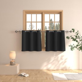 Tier Curtains 24 inch Room Darkening Kitchen Tiers Bathroom Short Curtain Triple Weave Small Cafe Curtains Half Window Treatment Set 2 Panels Grommet Top 24" Black
