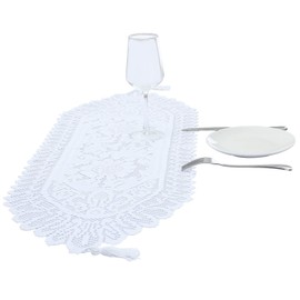 mookaitedecor 13x35 Inch White Lace Table Runner for Wedding Festival Party Christmas Table Centrepiece Home Desk Decor, Vintage Elegant Floral Small Coffee Dressing Table Runner with Tassels