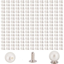 GOMAKERER Set of 200 Faux Pearl Rivets, 6 mm Round White Screw Bolts, Rivets, Buttons, Beads, Pearl Rivets, Beads, Jeans Decor Rivets with Iron Fittings for DIY Crafts, Clothing, Hats, Shoes
