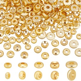 PandaHall Pack of 200 Heishi Spacer Beads, 18 Carat Gold Beads, 6 mm Disc Beads, Brass Flat Round Disc Rondelle Spacer Beads, Metal Beads, Spacer Beads for Heishi Making Bracelets