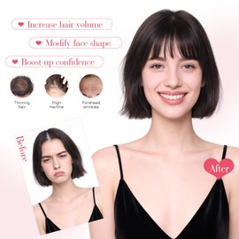 Hairro Clip In Bangs Wispy Hair Toppers For Women Remy Human Hair Short Thin Topper Hairpieces 3D Cover Clip On Fake Air Bang 11 Inches 14.5g #1B Natural Black