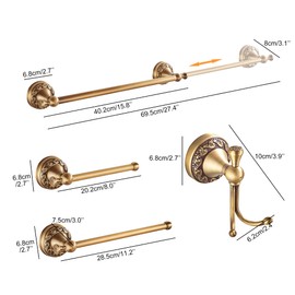 Antique Bronze Bathroom Hardware Set,Adjustable Towel Rack, Toilet Roll Paper Holder,Hand Towel Holder,Hook, Bathroom Accessories Set Wall Mounted （Carve Patterns）