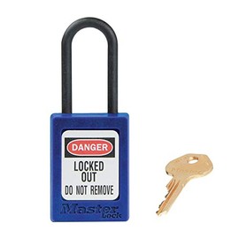 Master Lock S32BLU Blue Dielectric Zenex thermoplastic Safety Padlock, 35mm Wide with 38mm Tall Nylon Shackle, Non retaining, keyed Different, 10.2 cm x 9.9 cm x 9.5 cm
