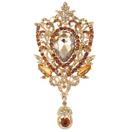 EVER FAITH Women's Rhinestone Crystal Royal Flower Bouquets Brooch Pendant Topaz Color Gold-Tone