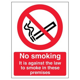 V Safety No Smoking No Smoking, Against The Law To Smoke Prohibition Sign - 150mm x 200mm - 1mm Rigid Plastic