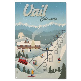 Lantern Press 10x15 Inch Wood Sign, Ready to Hang Wall Decor, Vail, Colorado, Retro Ski Resort