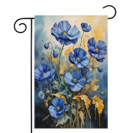 Purple Butterfly Blue Flowers Art Flag 12 × 18 inches Double-sided Welcome Home House Outdoor Yard Decoration Flag GF2002