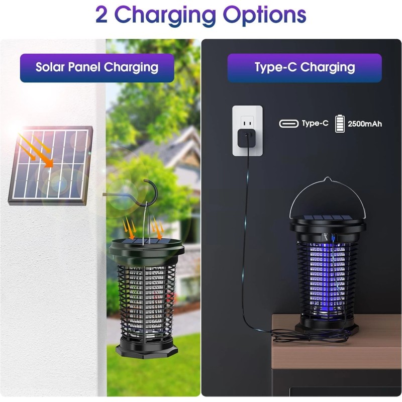 PALONE 5.5W 4500V Solar Bug Zapper,USB Rechargeable Electric Fly Traps,for