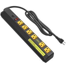 JUNNUJ Heavy Duty Metal Power Strip 20 Amp, High Amp Surge Protector 6 Outlet, 20A Power Strips Workshop Industrial Outlets Wide Spaced 6-20R T-Slot with Circuit Breaker, 12 Gauge Extension Cord 10ft