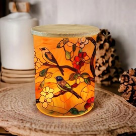 Stained Glass Hummingbird Tea Light Holder, Bird Flower Glass Jar Candle Holders,Battery Operated Flickering Tea Light Trinket Jar, Inspiration Candle Holders for Home Decor