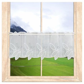 Darlen Modern Panel Curtain with Ornamental Embroidery from Plauen Lace White/Silver Grey 3 Heights (Height x Width 30 x 144 cm)