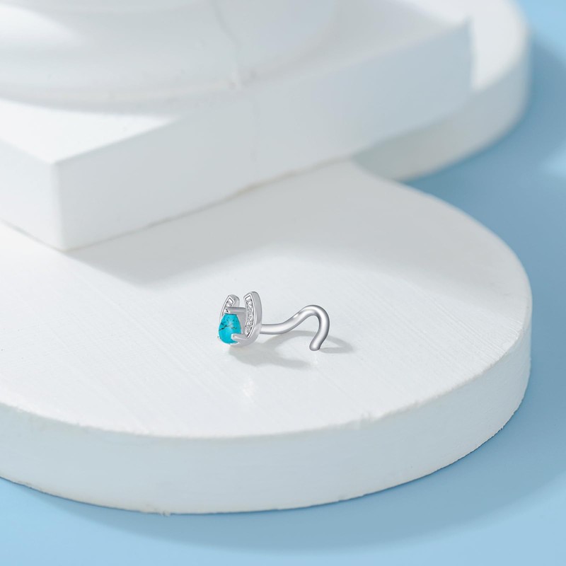 UCADRIT Horseshoe Nose Stud Sterling Silver Horseshoe Corkscrew Nose Ring