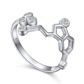 JZMSJF Women Ring S925 Sterling Silver Molecule Serotonin Ring Open Finger Jewelry Chemistry Ring Friendship Science Lover Adjustable Ring