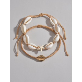 Verdusa Women's 6 Piece Ankle Bracelets Set Shell Anklet Chain Adjustable Foot Jewelry Gold One-Size