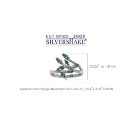 Silvershake Gemstones 925 Sterling Silver Leaf Inspired Bypass Ring Jewelry for Women, 7, Sterling Silver Rhodium (White Gold Plated), created color change alexandrite
