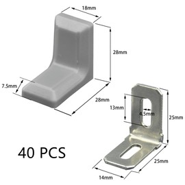 40 PCS L Shape Right Angle Corner Brackets,Shelf Bracket,Plastic Ourside Metal Inside Corner Brace (Grey)