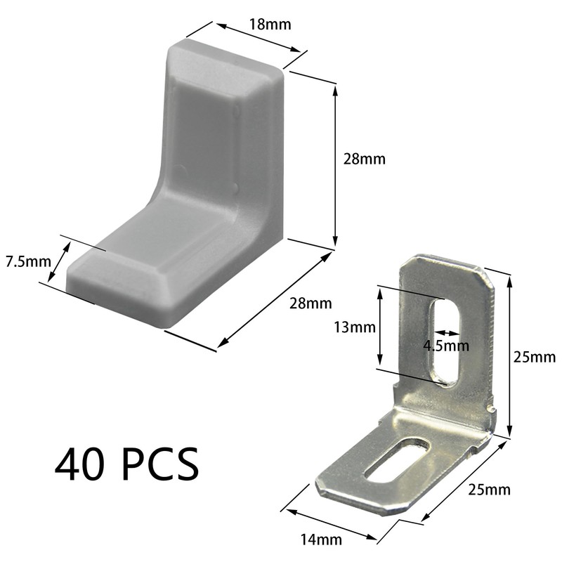40 PCS L Shape Right Angle Corner Brackets,Shelf Bracket,Plastic Ourside