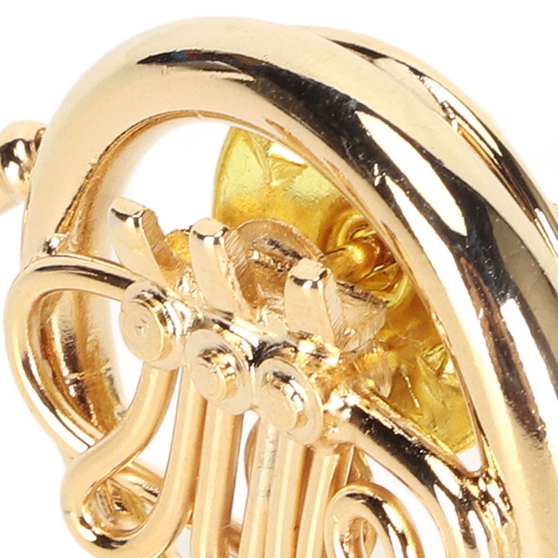 Gold Miniature French Horn Shaped Lapel Brooch Pin Brass Mini