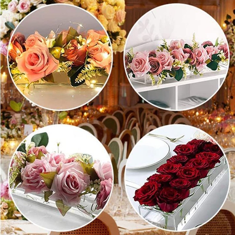 Rectangular Floral Centerpiece Clear Acrylic Flower Vase for Dining Table
