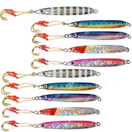 10 pcs Fish Wow! 9oz Fishing Metal Vertical Speed jig 250g Knife Trolling Jig with Two Assist Hooks -5 Colors- Pink,Blue,Orange,Black,Red/Silver…