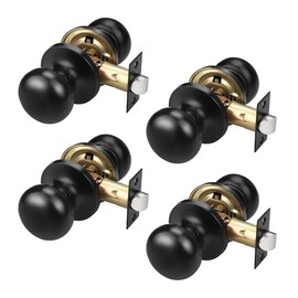 GOBEKOR 4 Pack Interior Door Knob Black Passage Door Knobs Indoor Reversible Door Knobs for Hall & Closet Door Non-Locking Hall/Closet Door Knobs Keyless Door Handle