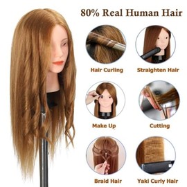 Mannequin Head with 80% Human Hair - Straight, 26"-28" Doll Head for Cosmetology & Hairdresser (#27 Light Brown)