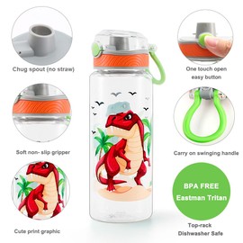 Home Tune 23oz Kids Water Bottle for School Boys, BPA FREE Tritan, Leak Proof Flip Top Lid, Easy Clean, Carry Handle - Dinosaur