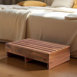 Acacia Wood Step Platform (25'' L x 16'' W x 6.5'' H, No Assembly Required), Outdoor Steps with Non-Skip Pads for Seniors, Wooden One Step Stool for Bed, Stair, Bathroom, Kitchen, Garden