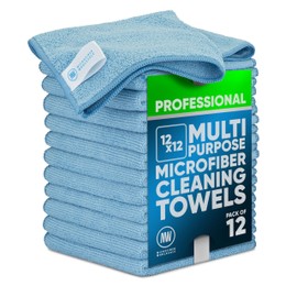 MW PRO Microfiber Cleaning Cloths Blue (12 Pack, 12x12) - Commercial Janitorial Towels & Lint Free Rags - Heavy Duty for Auto Detailing, Glass Windows, Housekeeping & Screens - Washable 300+ Times