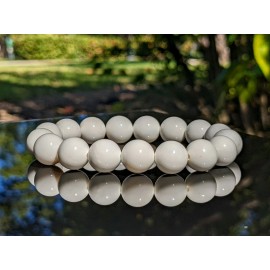 RAYON White Shell Tridacna bead bracelet Men Stretch 12mm 7, 7.5, 8, or 8.5 inch