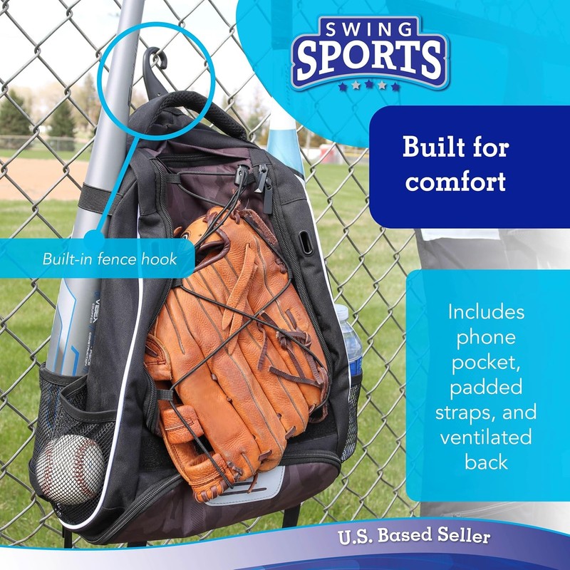 Swing Sports Backpack Baseball Bag - Softball Backpack with Fence