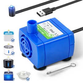 IP68 DR-DC160 submersible water pump Cat Water Fountain Pump for Tritone Ceramic, Stainless Steel, Round Flower Cap Cat Fountains, Automatic Pet Water Dispenser Replacement Pump (With LED & Brush)