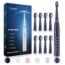 7AM2M Sonic Electric Toothbrush for Adults and Kids- High Power Rechargeable Toothbrushes with 8 Brush Heads,5 Adjustable Modes, Built-in 2-Minute Smart Timer,4 Hours Fast Charge for 30 Days(Navy)