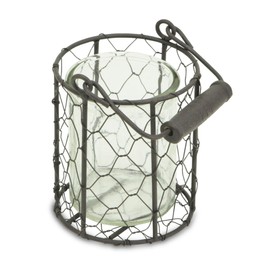 Contemporary Home Living 4.5" Clear Round Glass Jar in Wire Basket with Handle