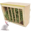 kathson Rabbit Hay Feeder Rack Wooden Food Feeding Manger Bunny