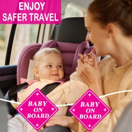 Baby on Board Signs for Car Magnet, Reflective Babies on Board Magnet for Car, Kids Magnetic Safety Sign First Warning for Parents 4.7 Inch(Pink- 2 Pack)