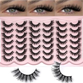 etokdos Natural Lashes Wispy Short Cat Eye False Strip Lashes Natural Look Cateye D Curl Lash Strips Fluffy Faux Mink False Eyelashes Pack
