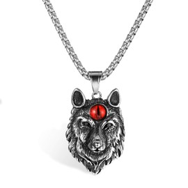 Flongo Wolf Necklace Men's with Wolf Head Wolf Paw Pendant Viking Necklace Medallion Silver Black Gold Byzantine Chain Amulet Stainless Steel Men's Jewellery Wizard Punk for Men Women, Stainless