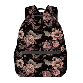 VANZEV Gothic Backpack Travel Backpacks Laptop Rucksack,School Bookbag for Women Kids Boys Girls,Bat and Floral Back Pack Accessories Bags,Ideal Gifts for Work, Outdoor Adventures