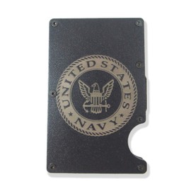 USN Navy Engraved Metal RFID Blocking Tactical Minimalist Wallet w/Money Clip (NAVY)